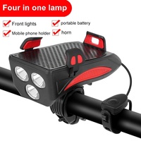 Multi-Function 4 in 1 Bicycle Light Flashlight Bike Horn Alarm Bell Phone Holder Power Bank Bike Accessories Cycling Front Light