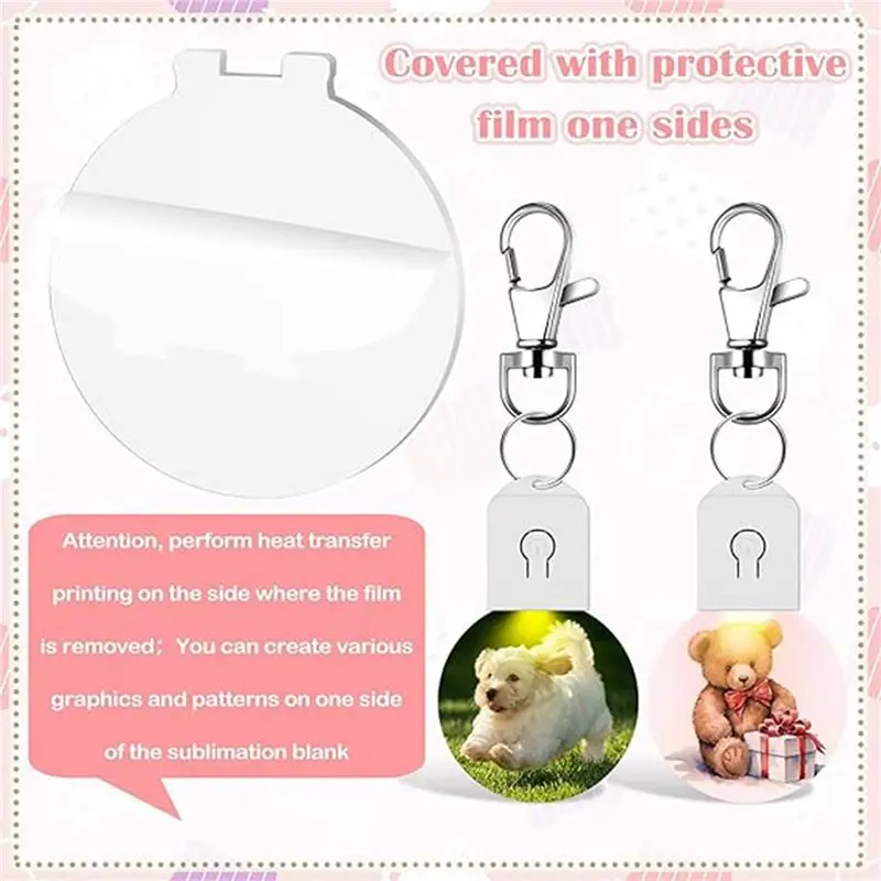 YLS-20 Pcs LED Sublimation Blank Keychain Acrylic Lighted Transfer Round DIY Keychain