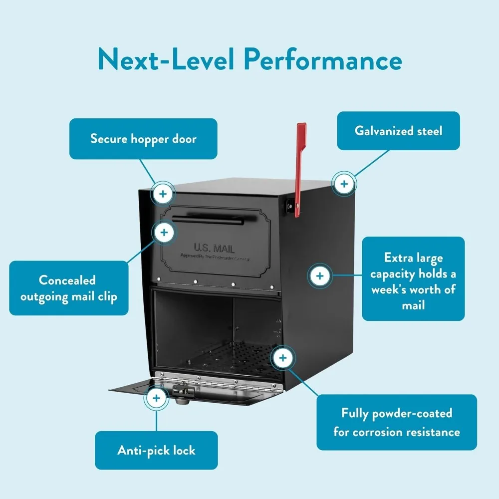 High Security Locking Parcel Mailbox, Black, 18x15x11.5 Inches, Galvanized Steel for Durability and Weather Protection