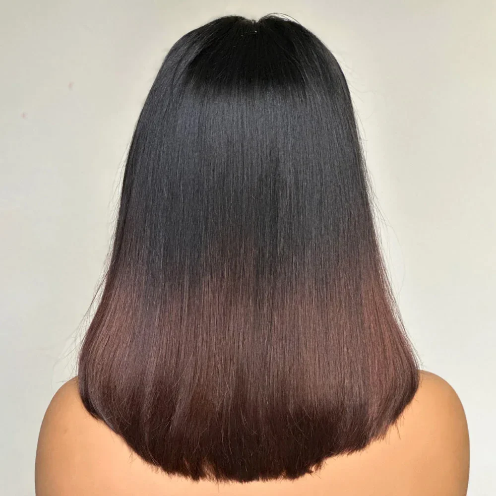 Ombre brown180 densidade curto bob preplucked 16 polegada reta perucas dianteiras do laço para mulheres babyhair profundo sem cola diariamente