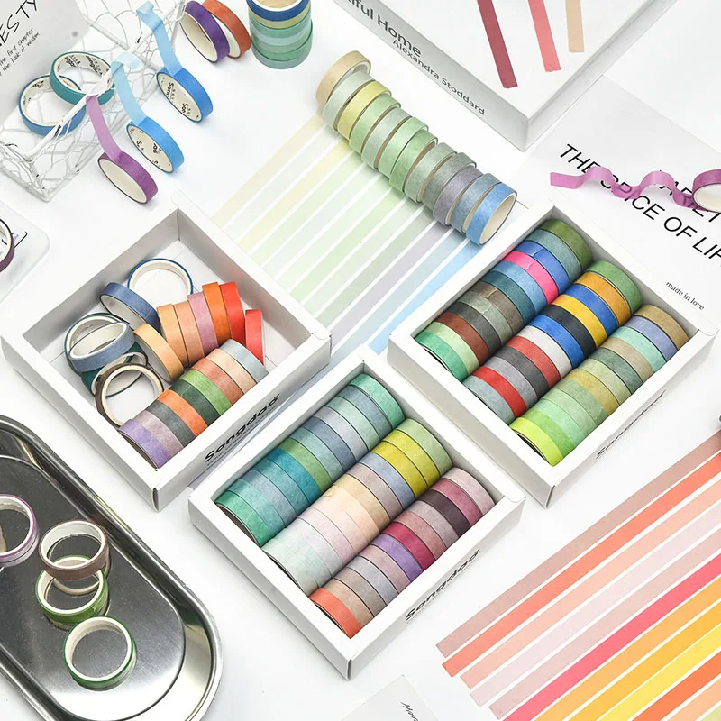 

36 шт./кор. Базовая однотонная радужная и бумажная лента, подходит для искусства, украшения заметок, дневника-пули, планирования упаковки, лома «сделай сам»