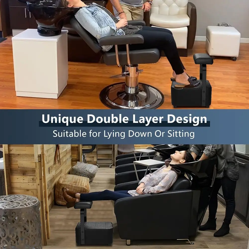 Luxury Salon Shampoo Bowl and Chair Set, Styling Stool, and Ottoman in Black for Spa Experience