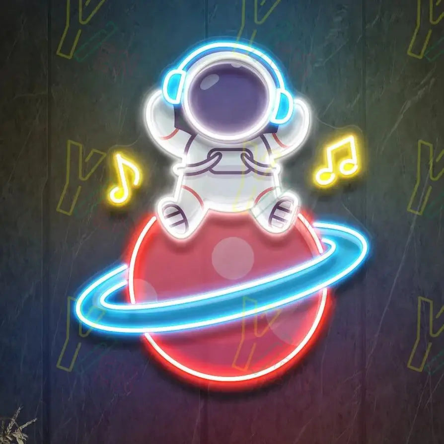 

Astronauts Sitting in Space Listening To Music Neon Sign UV Neon Sign Customized Neon Signs With text and graphics Free Shipping