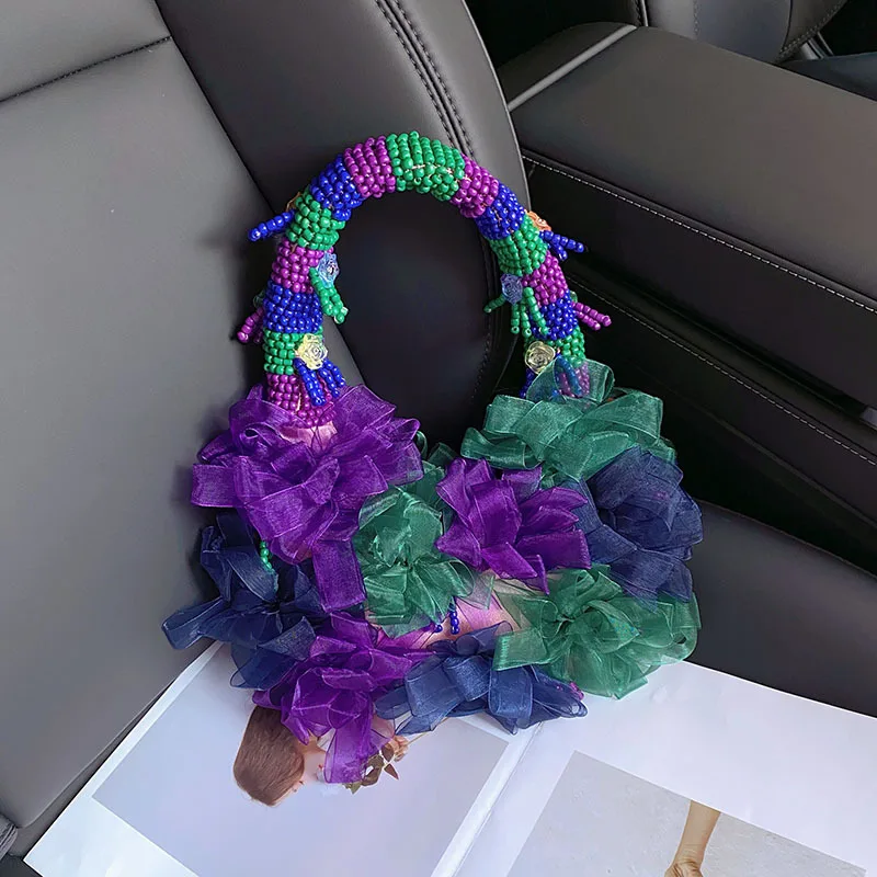

Beach Vacation Phone Clutch Party Bag Handmade Bead Bag Woven Pearl Bag Flower Handbag Bucket Bag For Women Handbag