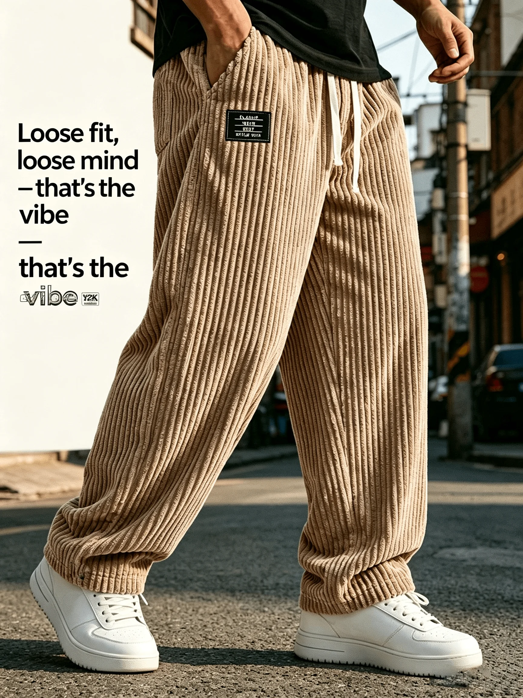 Men Baggy Fit Corduroy Jogger Pants, High‑Quality Retro Downtown Y2K Man, Drawstring Trousers For Male Daily Casual Street Wear