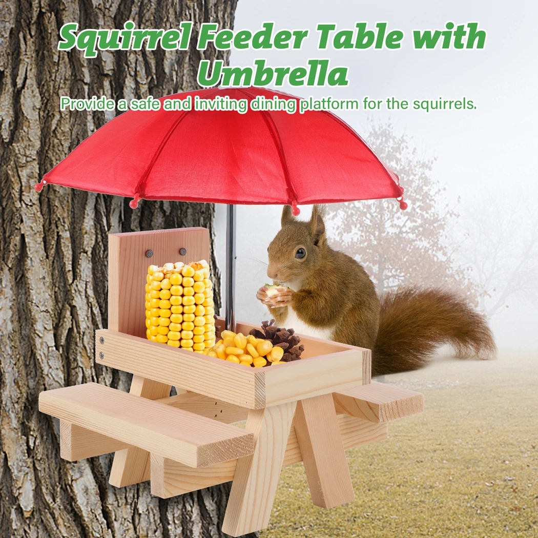 Squirrel Feeder Table With Umbrella Squirrel Picnic Table With Corn Cob Holder Cute Chipmunk Feeder With Benches Feeding Table