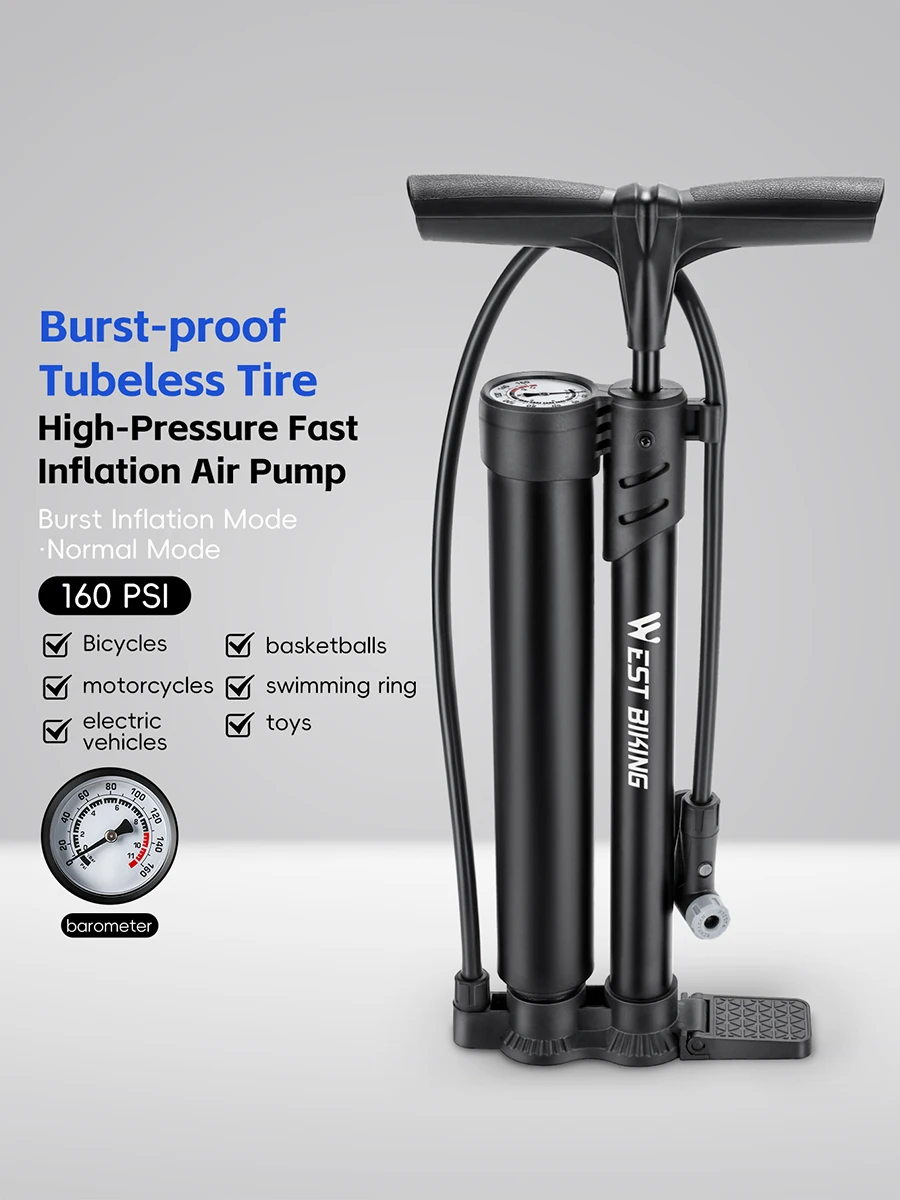 AliExpress West Biking WEST BIKING 160PSI Bicycle Pump Portable Fast-Inflation Blast Pump With Gauge Presta&Schrader Valve E-Bike MTB Road Bike Pump
