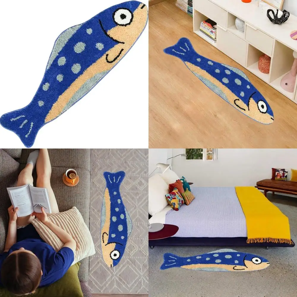 

soft and absorbent fish-shaped bath mat for non-slip bathroom and shower use