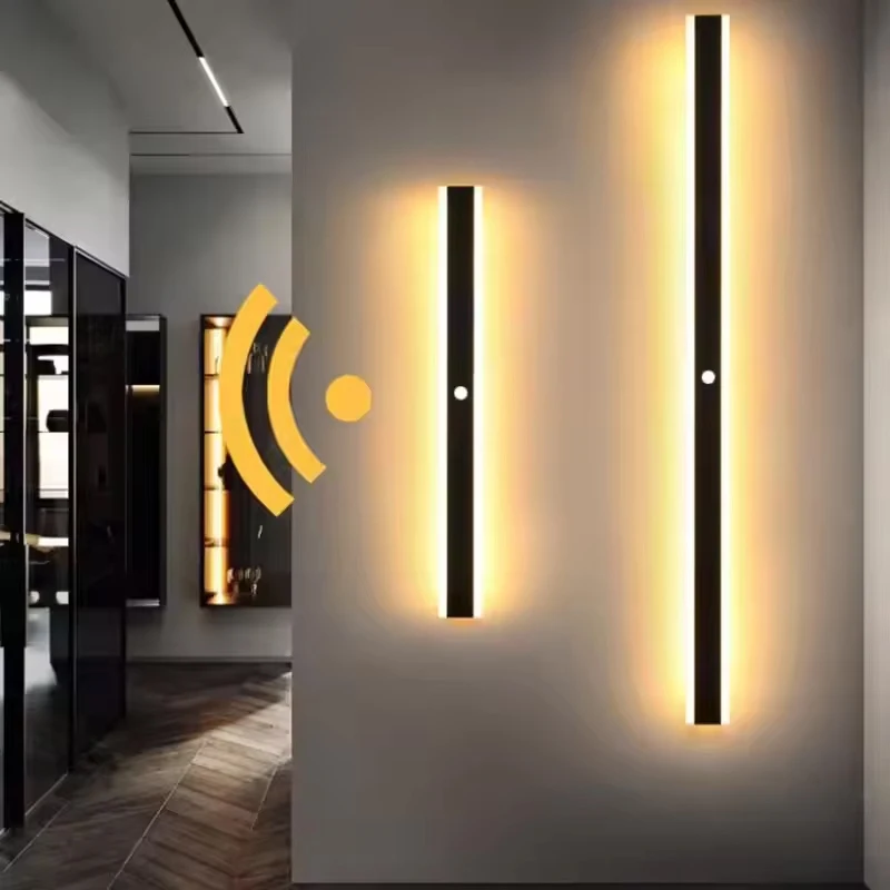 

Outdoor Wall Lights LED With Motion Sensor Modern Long Strip IP 65 Waterproof Wall Lamps Garden Villa Porch Home Decor Lighting