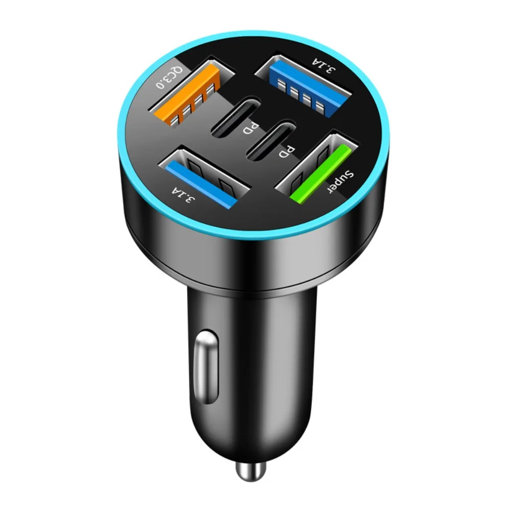 Dual USB Output Mobile Phone Car Charger 5 Ports Type C 5 Ports Car Chargers Universal Black Car Charger Adapter