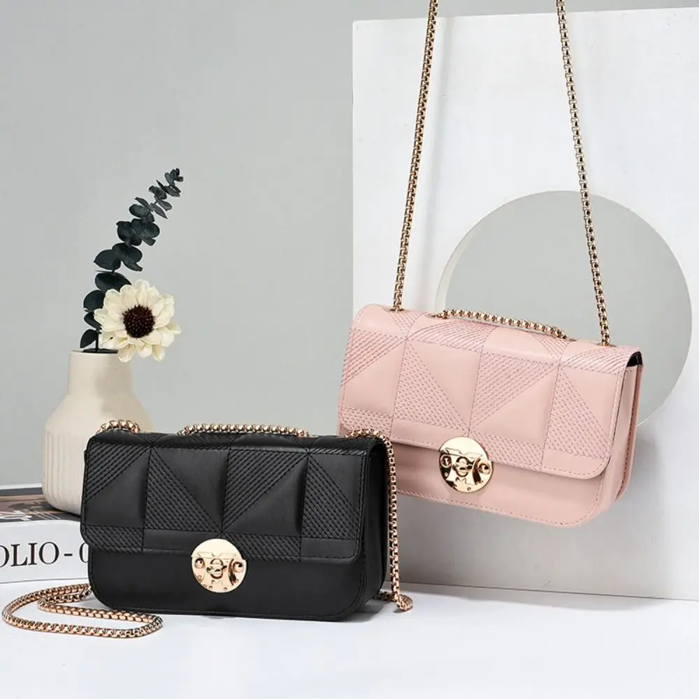 Bolsa crossbody de couro PU com corrente, bolsa impermeável, alça de ombro, porta-moedas, estilo coreano