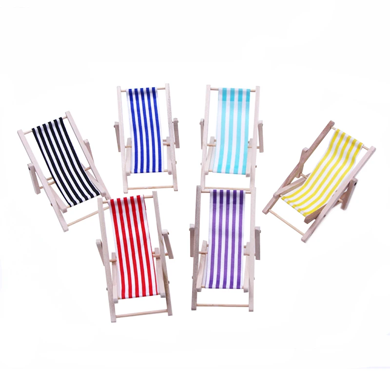 

1Pcs 1:12 Wooden Lounge Chair Striped Dollhouse Miniature Furniture Decor Beach Chair Deckchair Kids Toy Gift