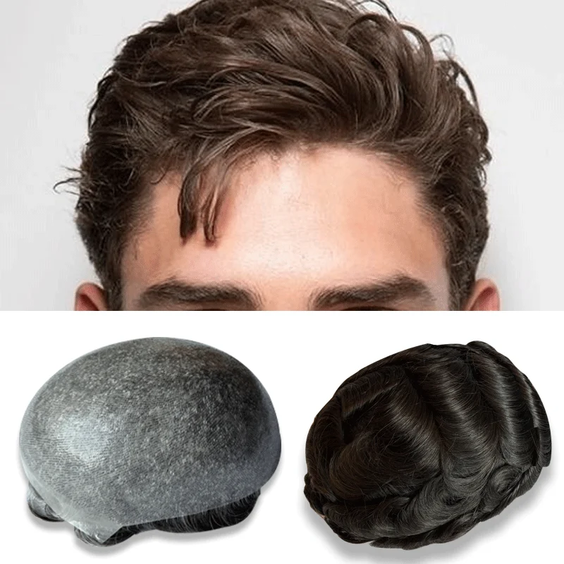 Natural Human Hair Prosthetic hight Density Wig Hair Toupee for Men Male Capillary Pu Silicon Toupee Replacement System Hair