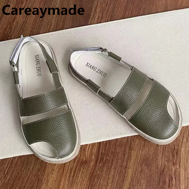 Careaymade-Genuine leather soft sole flat heeled women sandals,retro Roman casual versatile comfortable beach women's shoes