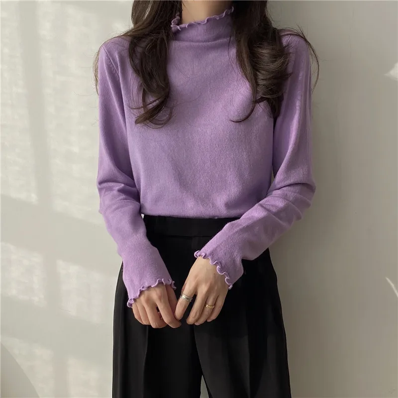 

Women Sweaters Casual Autumn Winter Mock Neck Long Sleeve Thick Warm Pullovers Fashion Korean Bottoming Knitwears Jumpers R425