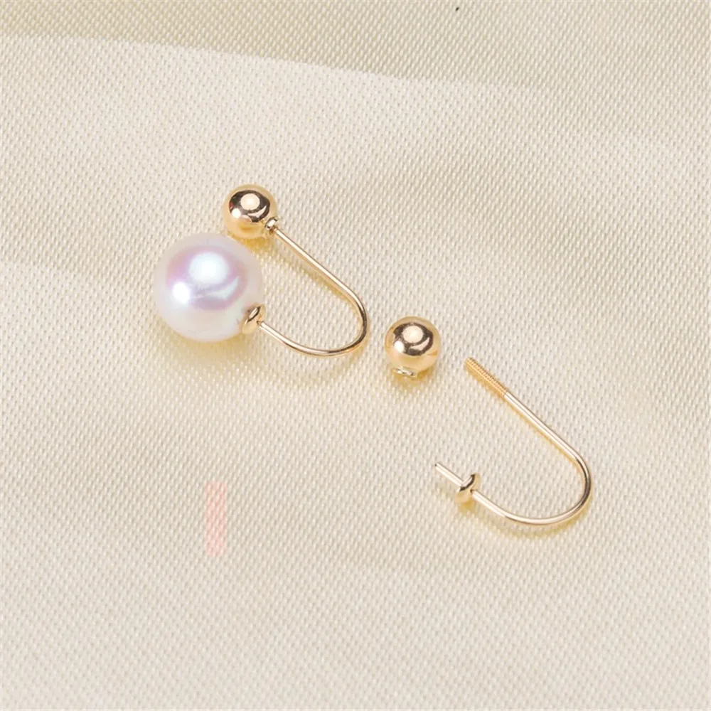 

DIY Accessory G18K Pearl Jade Earrings with Hollow Support and U-shaped Screws, Pearl Earrings Fit 6-8mm Round Beads G245