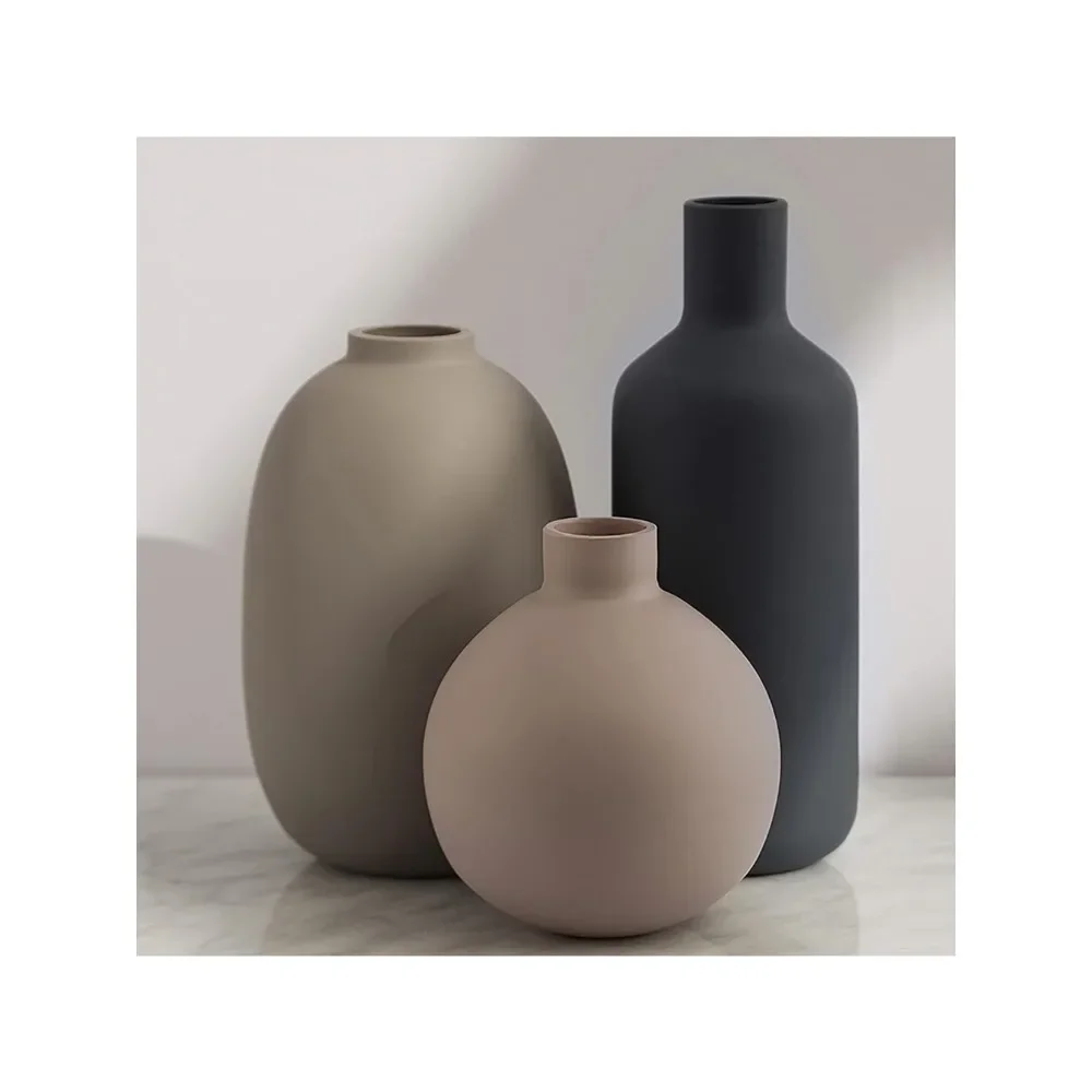 

Ceramic Modern Farmhouse Vase, Neutral Small for Table, Living Room, Shelf, Bookshelf and Entryway Décor, Set of 3