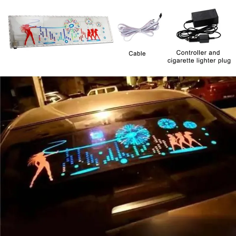 LED Car Windshield Sound Activated Equalizer Car Neon EL Light Music Rhythm Flash Lamp Sticker Styling With Control Box