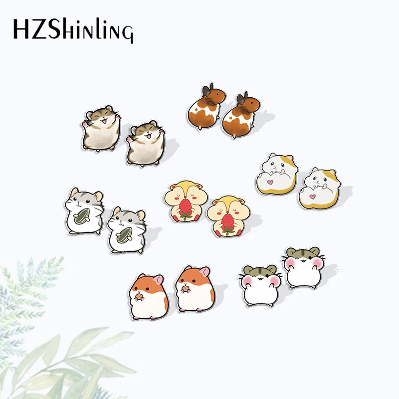 2023 New Arrival Fashion Cartonn Cute Little Hamster Graffiti Acrylic Stud Earrings Handcraft Epoxy Earrings Acrylic Earrings