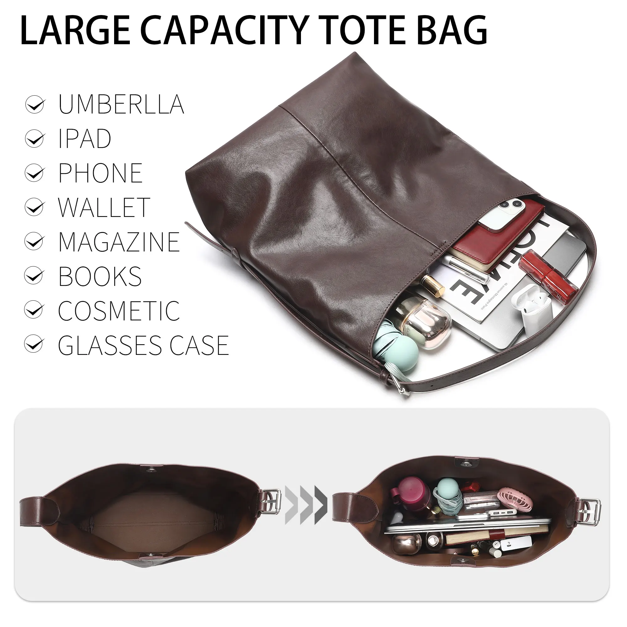 حقائب كتف للنساء محفظة كبيرة لينة مترهل حقيبة يد عادية العمل السيدات مقبض علوي حقيبة 2 قطعة حزام قابل للتعديل #4