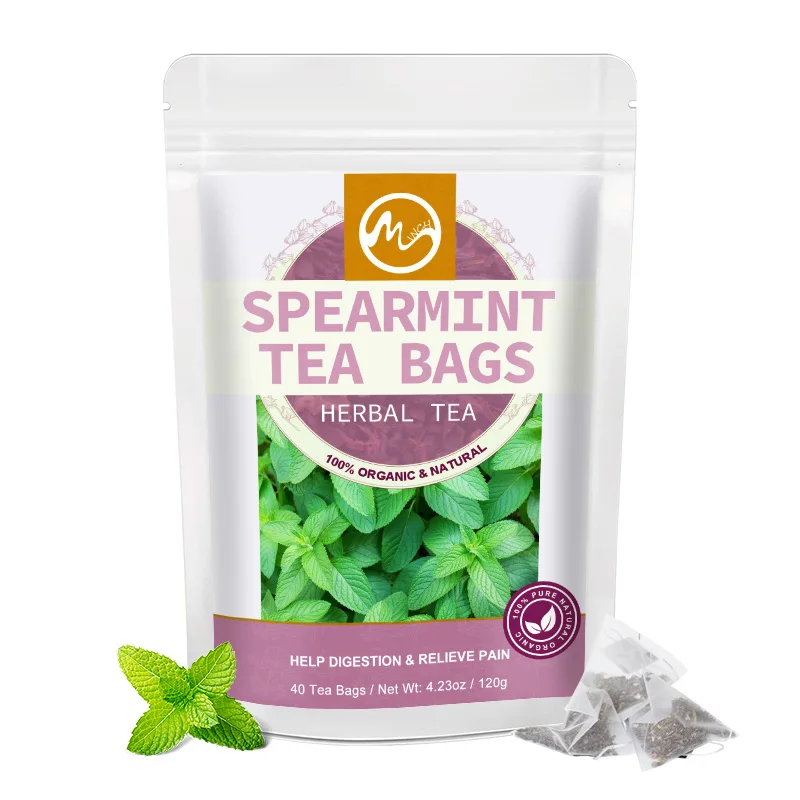 

40 Bags Organic Spearmint Tea bags Non-GMO Caffeine Free Support Digestion & Natural Breath Freshener