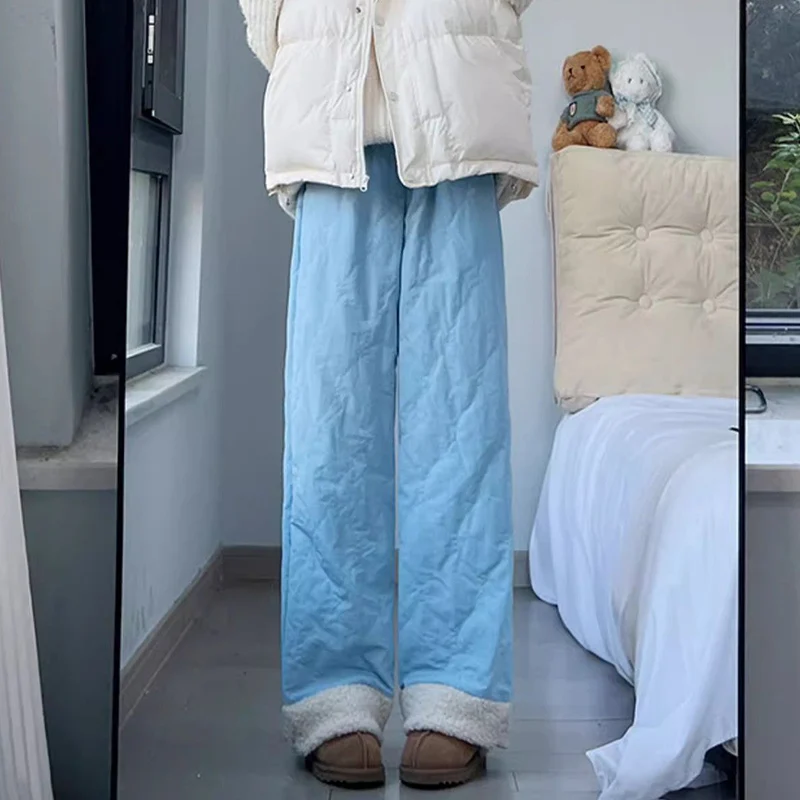 الشتاء سيدة الوردي الصوف رشاقته سراويل قطنية الإناث الثلوج الدافئة أفخم عالية الخصر السراويل النساء موضة السراويل اليومية الحرارية #4