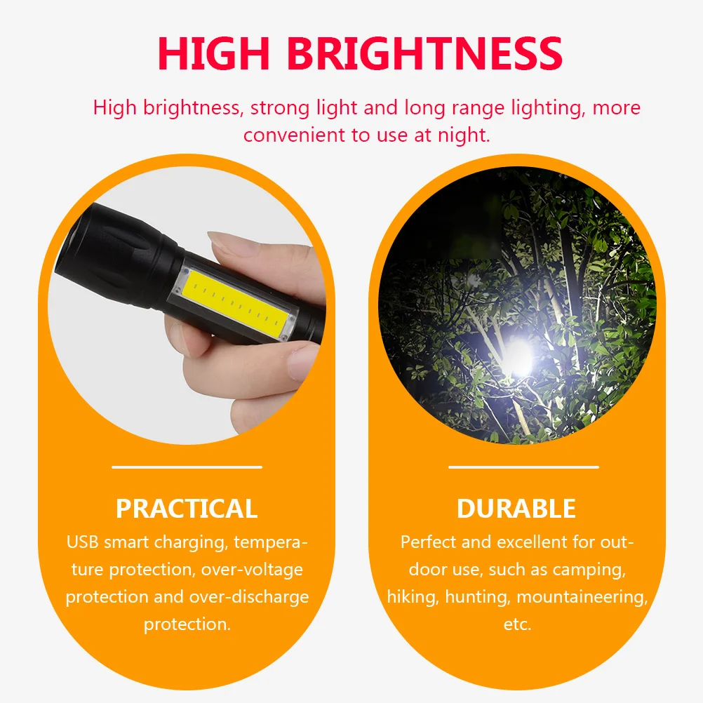 

Strong Light Flashlight High Brightness Portable Usb Charging Outdoor Camping Torch For Hiking Hunting Mountaineering Side