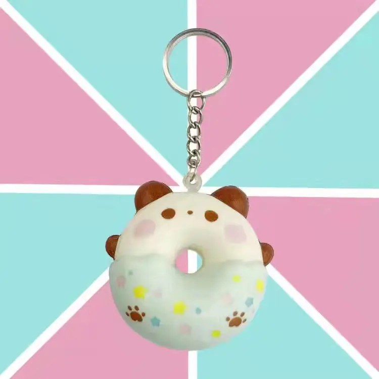 Squishy Donut Keychain Pendant Accessories Key Chain Mini Fruit Cute Kawaii Funny Squeeze Gag Gifts Anti Stress Anxiety Decor