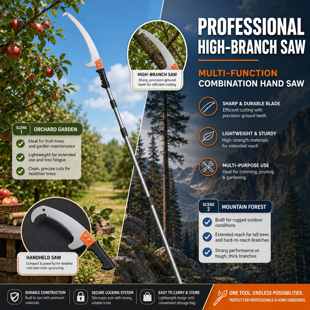 

Telescopic Pole Saw Extended Double-Hook Aerial Pruning Saw Multi-functional Garden Fruit Tree Cutter Branch Lopper Pruning Tool