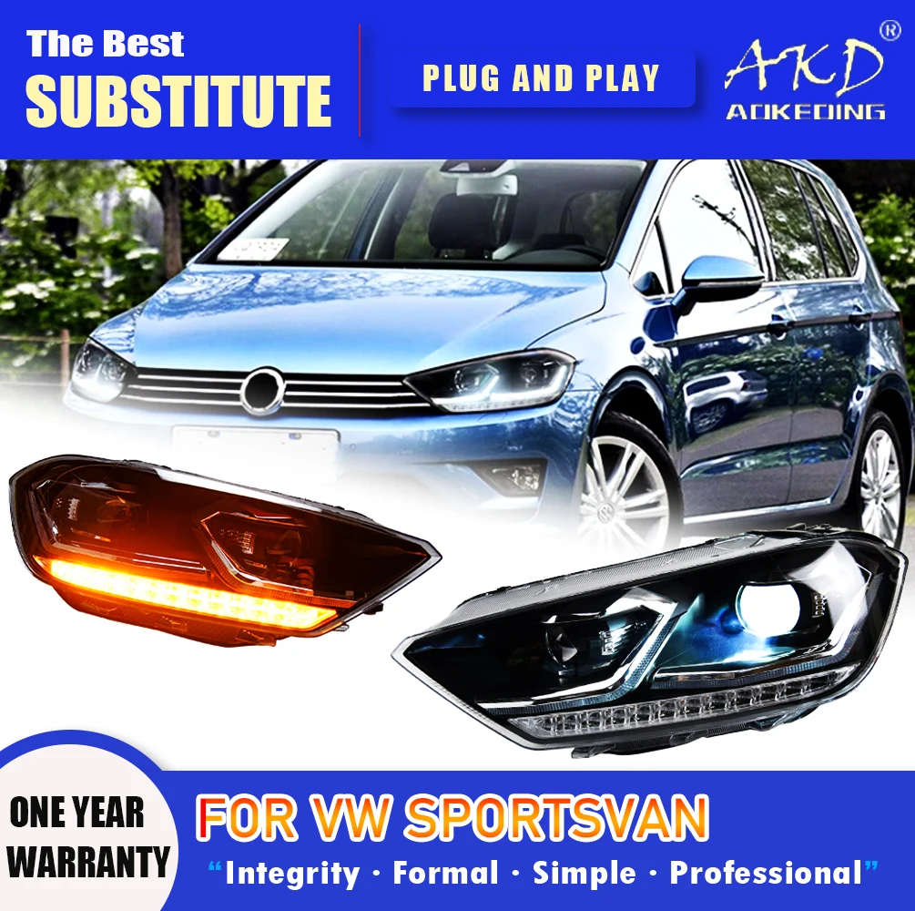 

Фара AKD для VW Golf Sportsvan, светодиодная фара 2016-2020, фары Sportsvan DRL, указатель поворота, дальний свет, проектор «ангельский глаз»