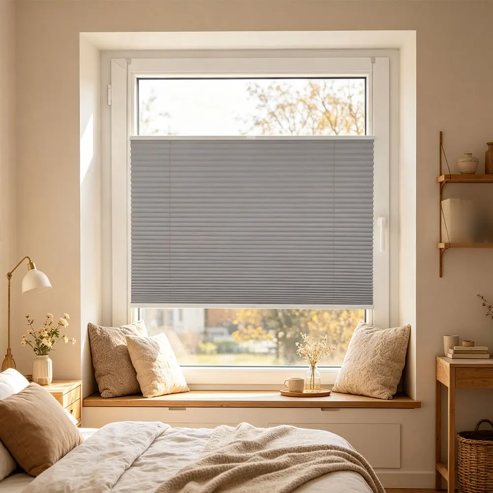 Water Resistant Shade Pleated Curtains for Windows 30x100cm and 50x100cm No Drill Easy Install Polyester Filter Light