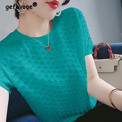 Summer Fashion Casual Round Neck Solid Color Knitting Tees Female Short Sleeve Loose All-match Pullovers Tops Women's Clothing