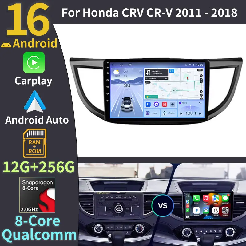 Radio para Auto Android 16 para Honda CRV CR-V 4 RM RE 2011-2018, Carplay Inalámbrico, Android Auto, DSP, 4G+5G, WIFI, Reproductor Multimedia de Video