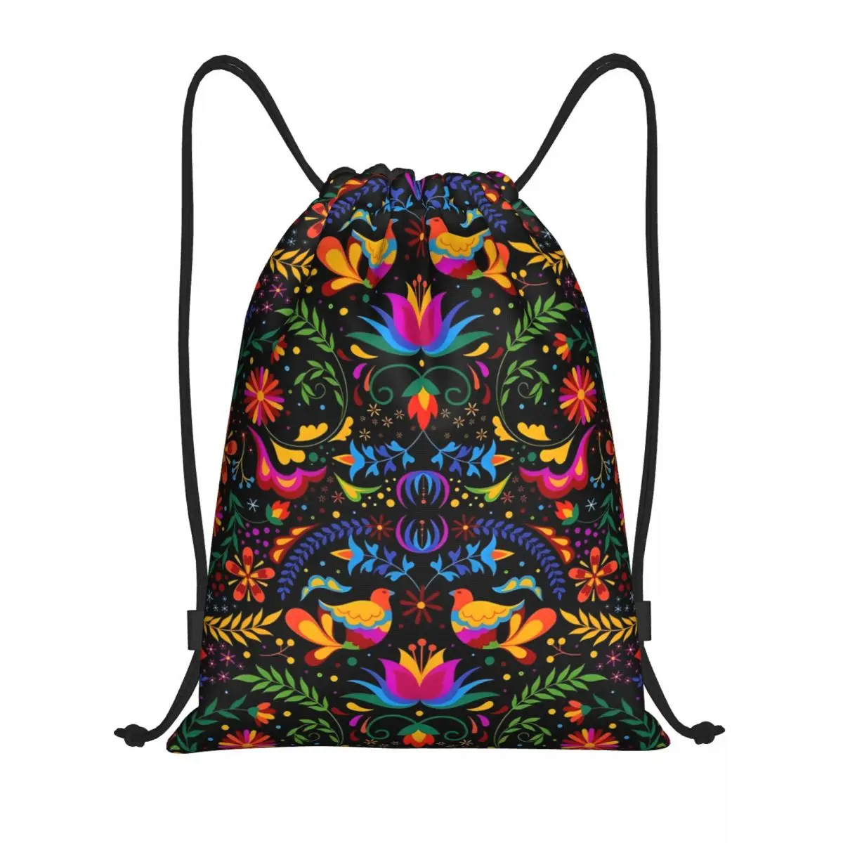 Custom Mexican Flowers Otomi And Birds Drawstring Backpack Bags Women Men Lightweight Gym Sports Sackpack Sacks for Traveling