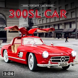 Diecast 1/24 Simulation Benz 300SL Vintage Car Model Sound Light Collective Voiture Miniature Home Decor Toy Vehicle Boy Gift