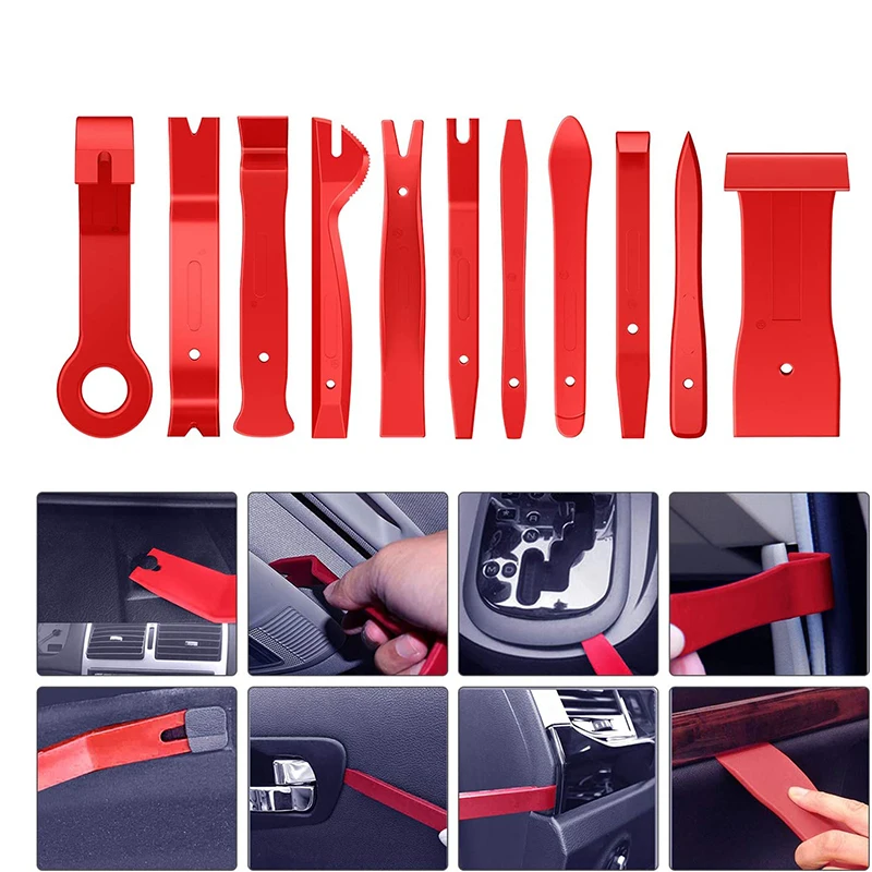 11PCS Auto Door Clip Panel Trim Removal Tool Kits Navigation Disassembly Car Interior Plastic Audio Panel Trim Removal Set Tool