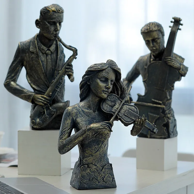Nordic Classical Band Characters Statue Resin Violin Band Figure Sculpture Ornaments For Home Desktop Decoration Concert Gifts