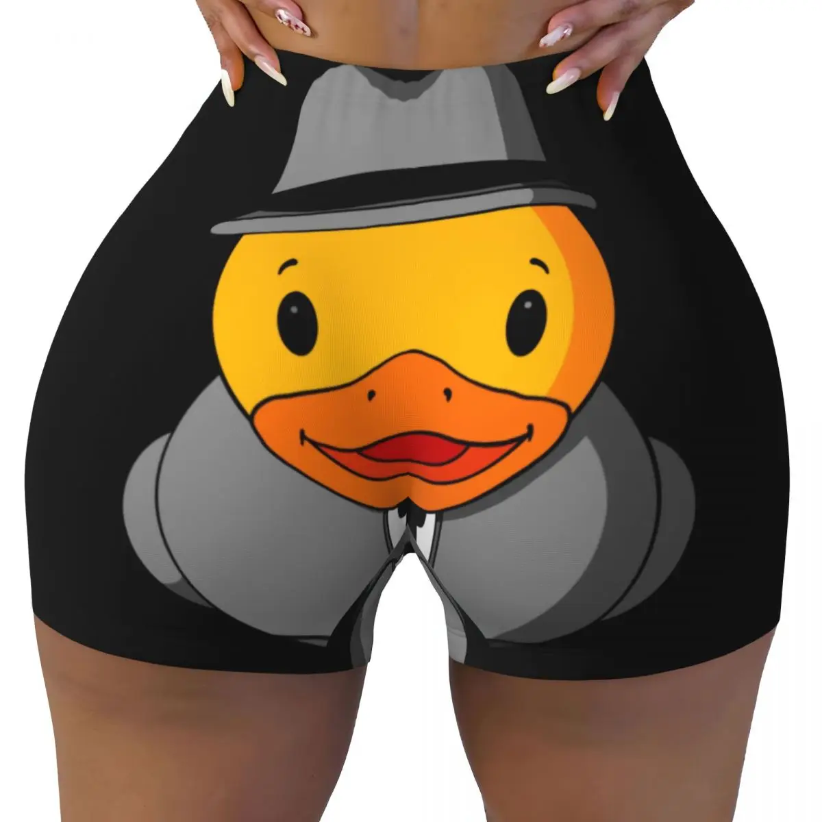 Custom Business Rubber Duck Workout Shorts for Women Cartoon Animal Pets Gym Volleyball Biker Yoga Shorts