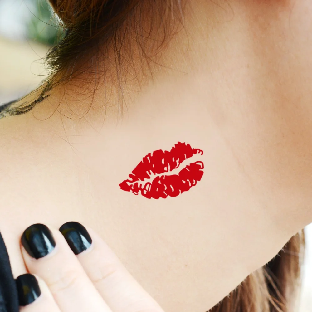 Valentines Lip Temporary Tattoos Red Pink Print Kiss Fake Tattoo Stickers for Girls Kids Women Hands Face Neck Body Decorations