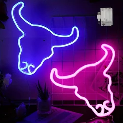 Animal LED Neon Light Sign Lamp Bull Cow Head Wall Night Light for Room Party Shop Wall Festival Decor Xmas Gift