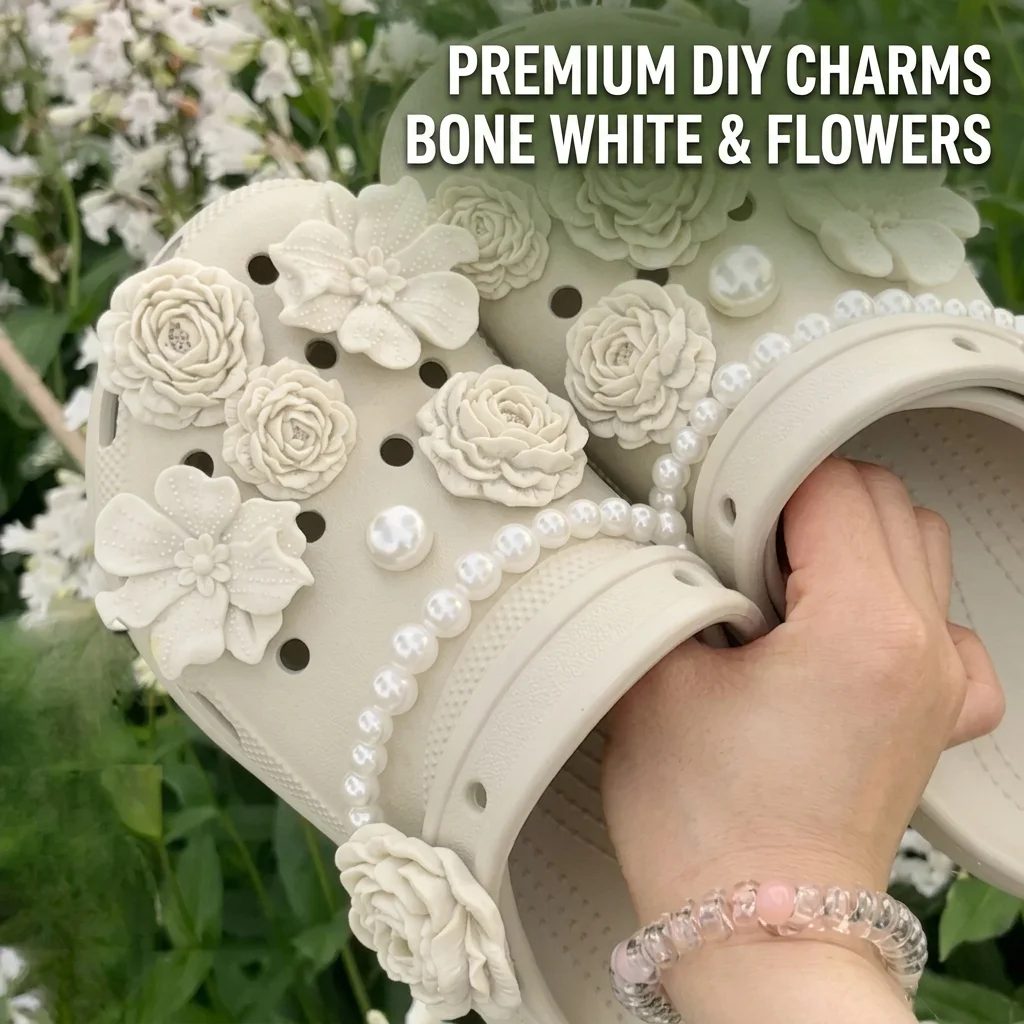 

Shoe Charms Set DIY Flower Hole Shoe Buckle Shoes Accessories 3D Flower Bouquet Bone White Hole Shoe Decorations For Women