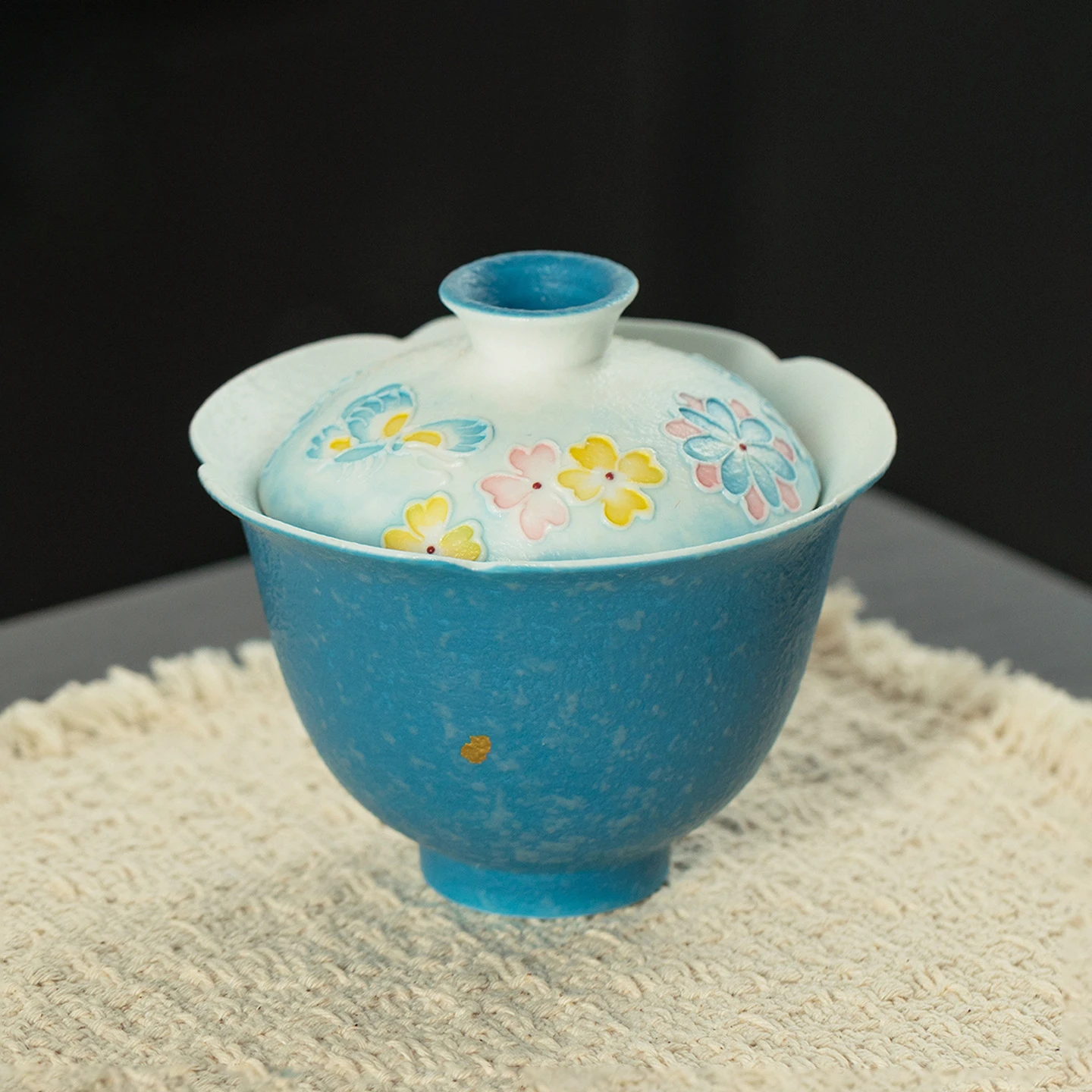 

100 мл Ручная роспись Цветок Сон Матовый Синий Гайвань Антикварная Чайная Варенья Чайная Чаша С Крышкой Набор Чайник Крышка Чаша Для Чайного Подарок