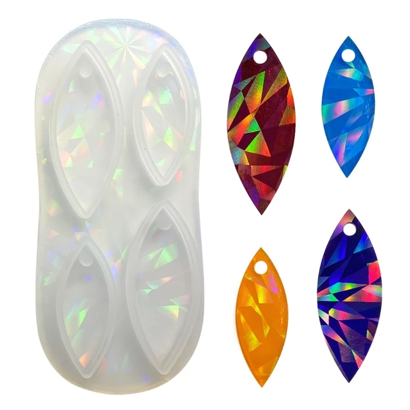 DIY 4 Cavities Holographic Leaf Earrings Silicone Mold with Hole Necklace Keychain Pendant Charms Epoxy Resin Casting Mould