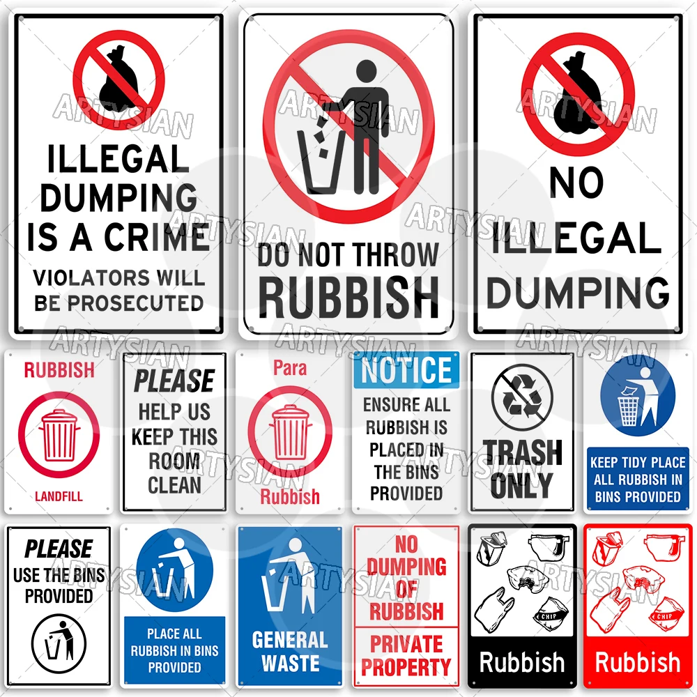 Waste Disposal Metal Sign No Illegal Dumping No Littering Rubbish Plaque Rubbish Trash Garbage Waste Keep Clean Warning Plaque