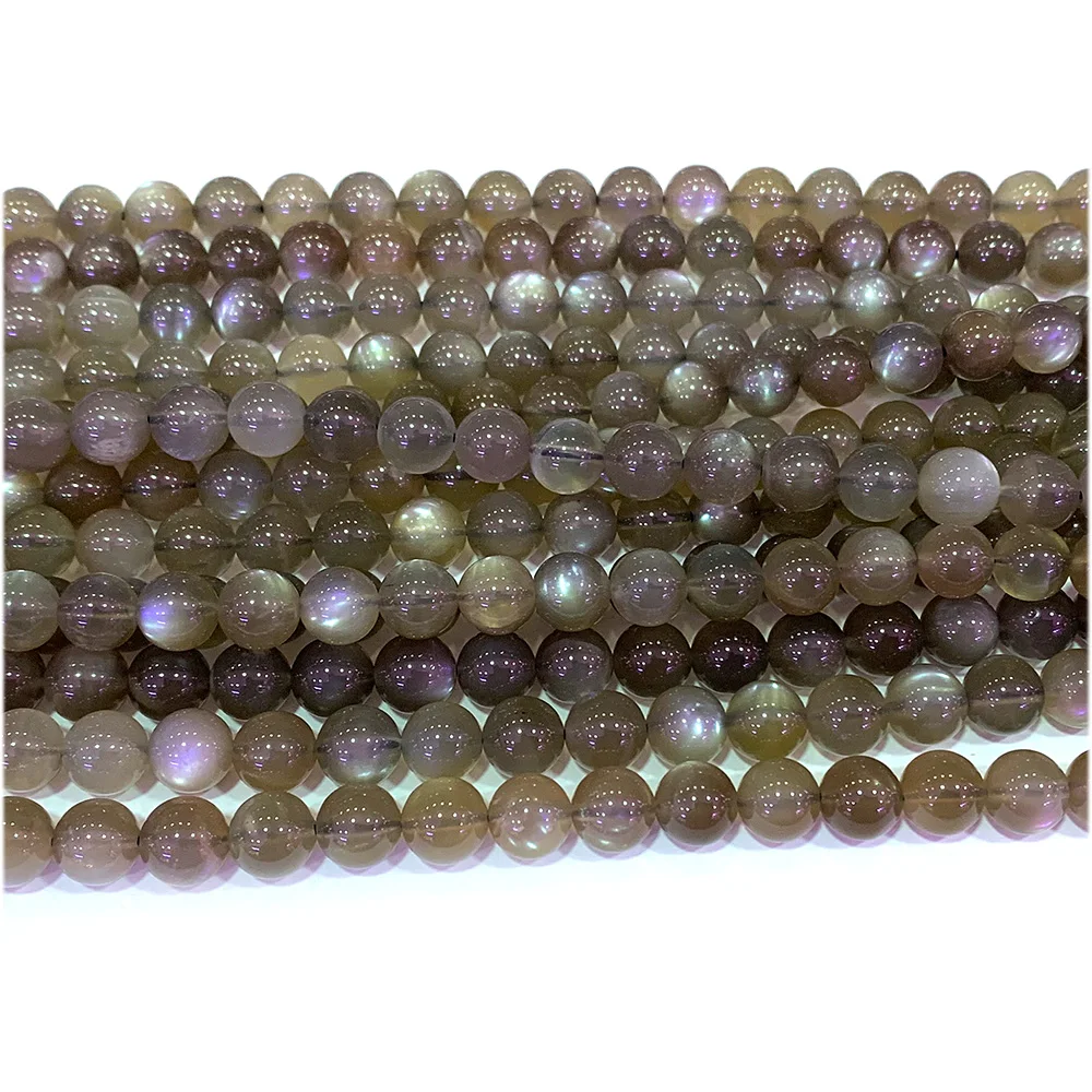 Veemake Gray Moonstone Round Beads For Jewelry Making Charms Natural Gemstones Crystal DIY Necklace Bracelets Earrings Pendant