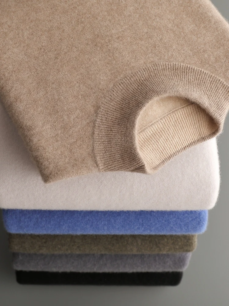 TLOML Men's 100% Cashmere Sweater Mock Neck Pullover Autumn Winter Long Sleeve Cashmere Knitwear Smart Casual Thicken Comfy Tops