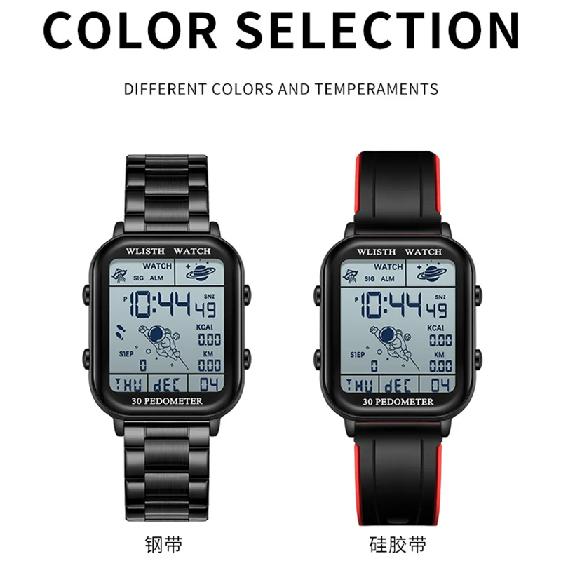 ساعات للرجل ساعة رقمية ساعة توقيت العد التنازلي ساعة اليد ساعة التقويم الرياضة عداد الخطى حساب رقمي montre أوم