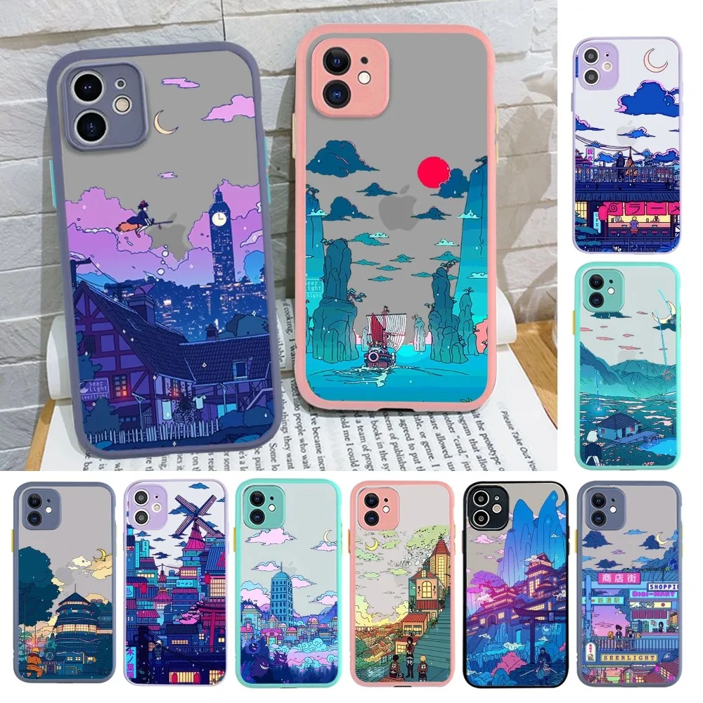 

Japanese Anime Cartoon Cute Aesthetic Phone Case For iPhone 14 X XR XS 7 8 Plus 11 12 13 pro MAX 13mini Matte Shockproof Case