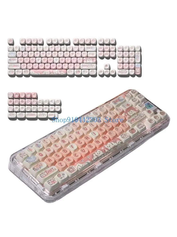 652F Mechanical Keyboard Keycaps 132Keys PBT Material MOA Colorful Strawberry Kitten