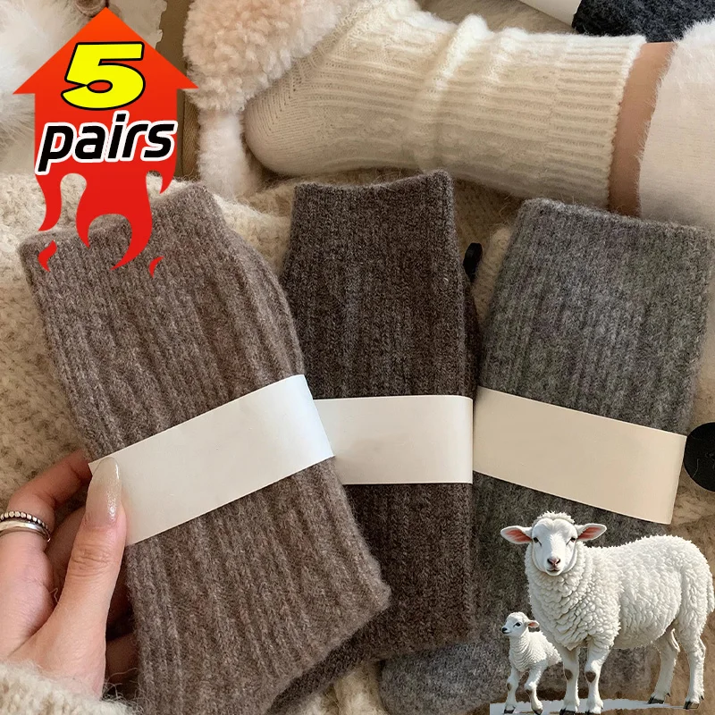 

New Autumn Winter Warm Wool Cashmere Thermal Socks for Women Japanese Thermal Hosiery Mid Tube Sock Harajuku Sleeping Floor Sock